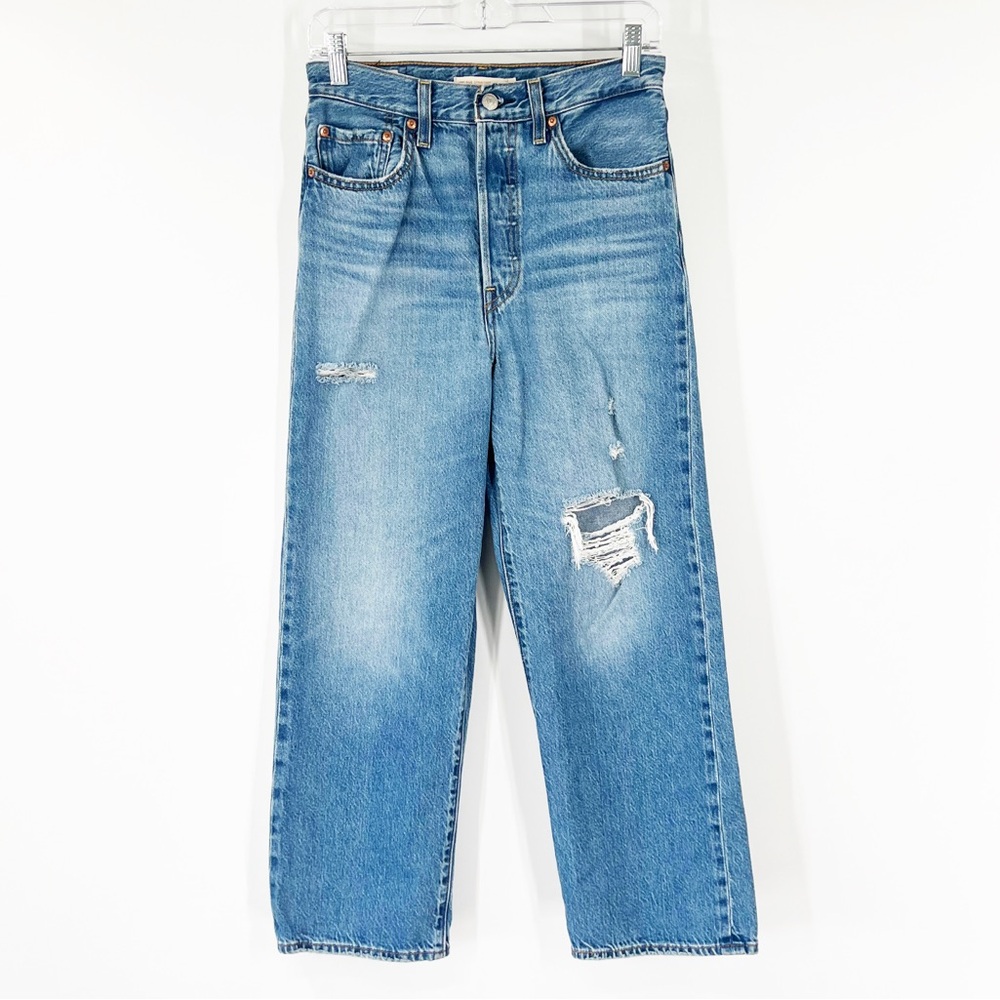 Levi’s Ribcage Straight Ankle Jeans Button Fly Distressed